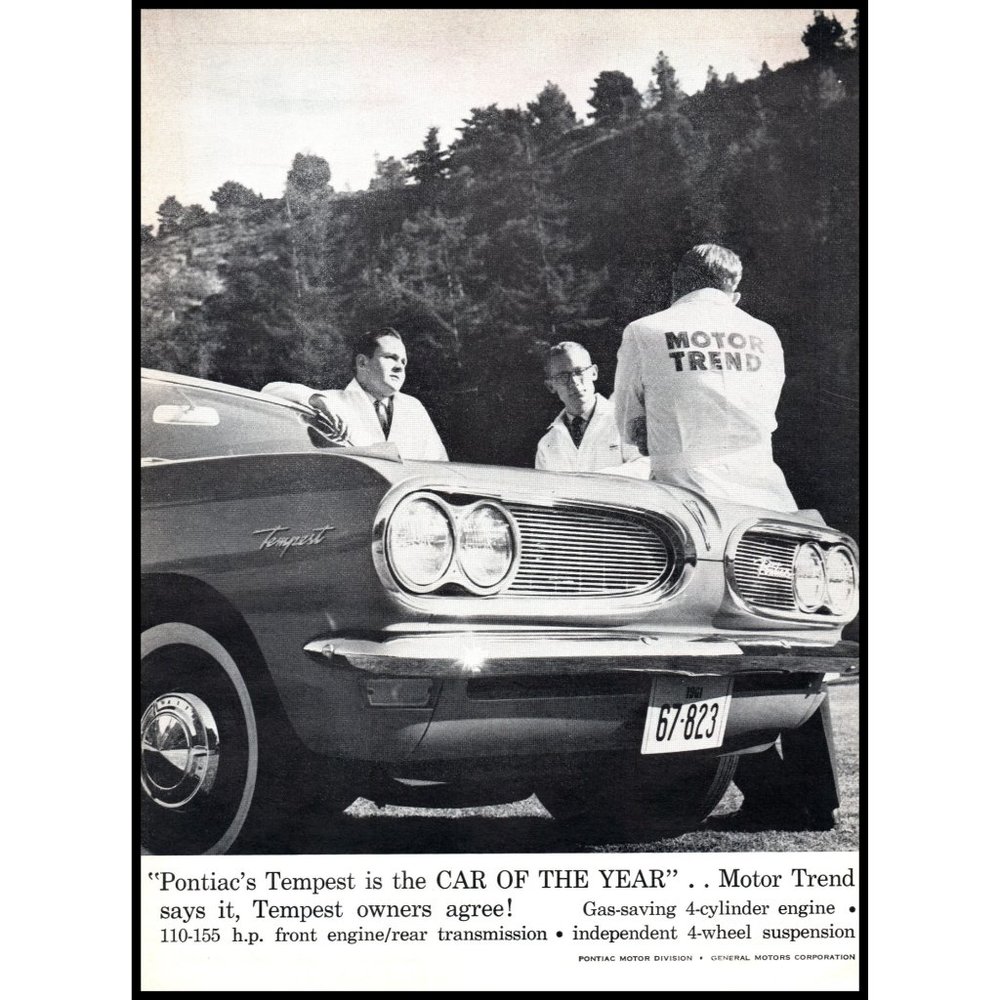 1961 Pontiac Tempest Grill Motor Trend Car of the Year Vintage Print Ad Wall Art